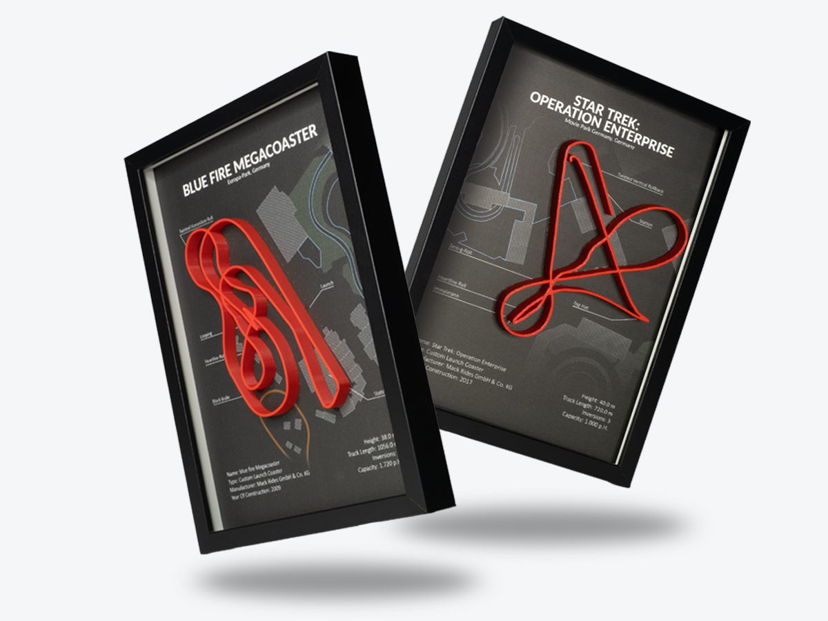 Zwei CoasterFrames mit den Achterbahnen Blue Fire und Star Trek: Operation Enterprise