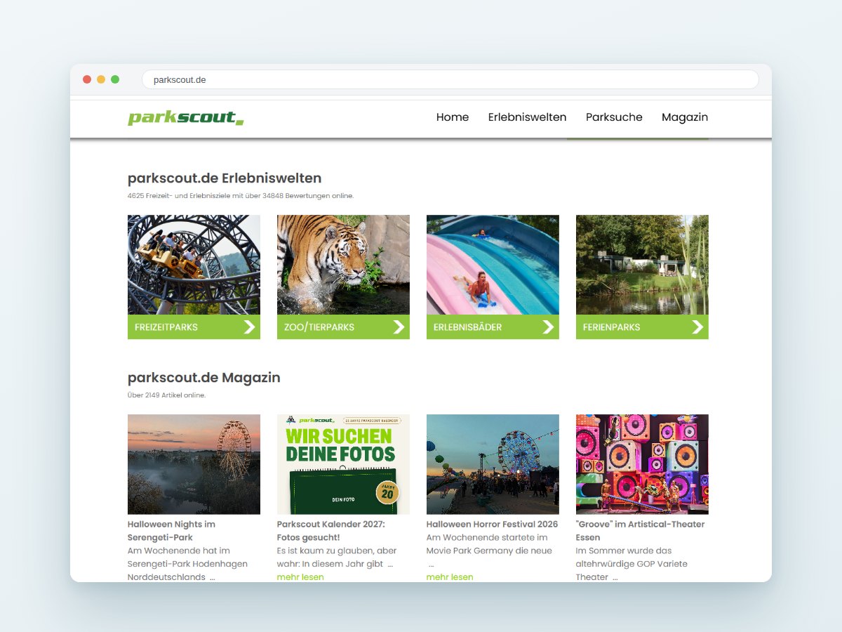 Startseite von parkscout.de im Browserfenster